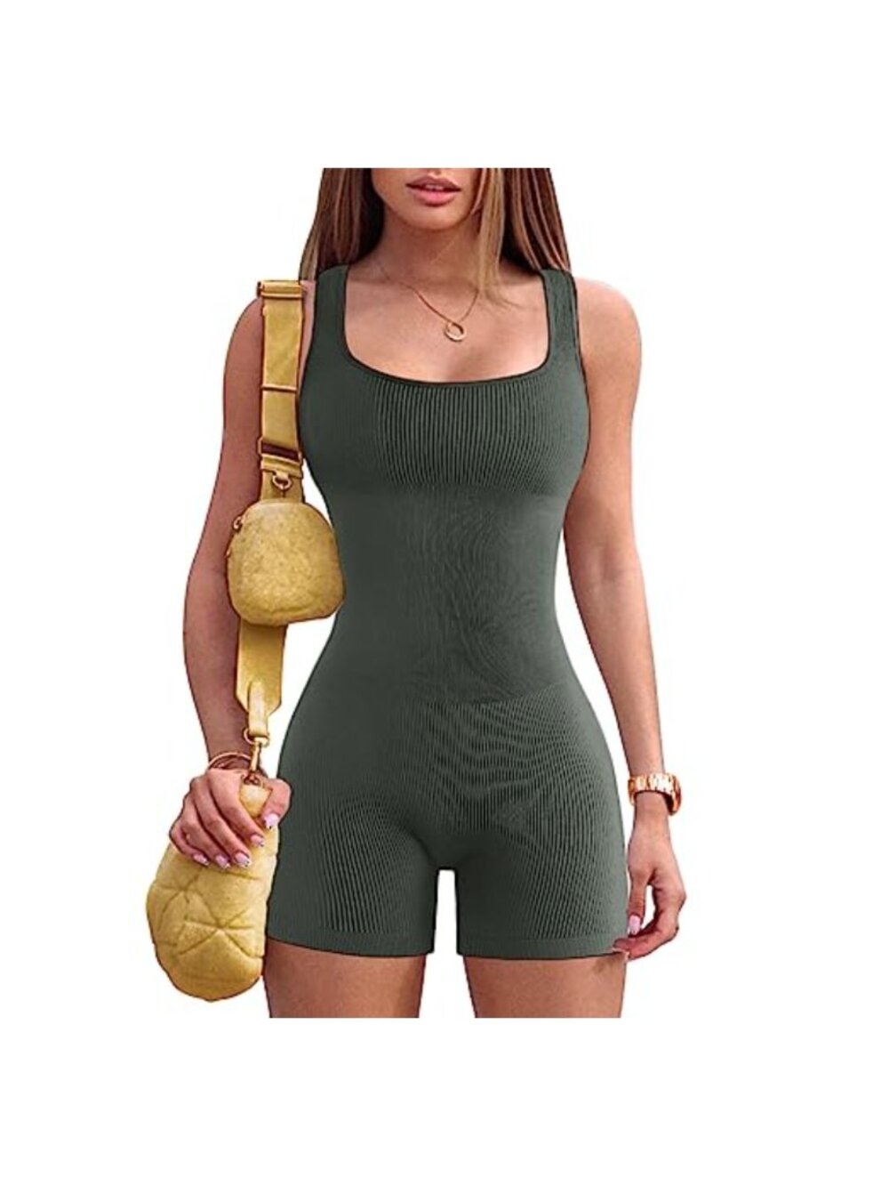 Ribbed Seamless Yoga Jumpsuit Sleeveless One Piece Romper for Women